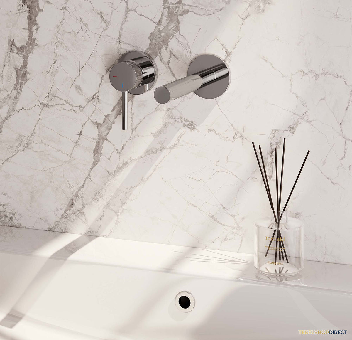 Inbouw Wastafelmengkraan Brauer Chrome Carving Coldstart Rechte Uitloop Ronde Hendel Links Chroom Met Rozetten – afbeelding 2