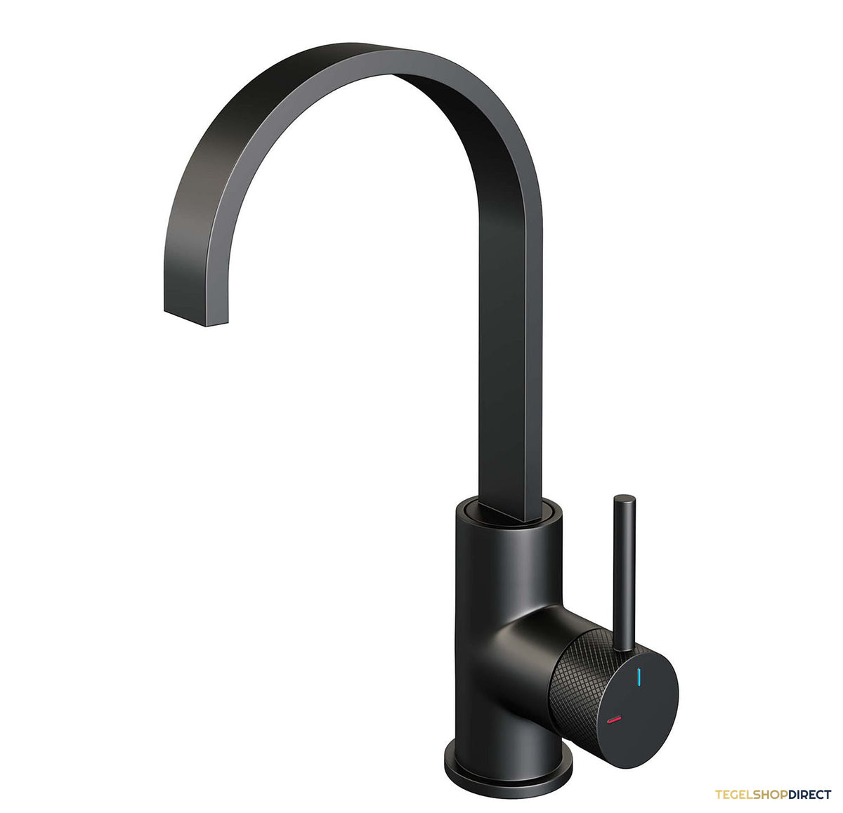Wastafelmengkraan Brauer Black Carving Coldstart Opbouw Hoog Plat Gebogen Ronde Hendel Mat Zwart