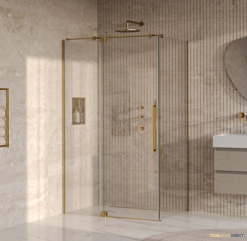 BRAUER Stellar douchecabine met draaideur helder glas 120x80x200 omkeerbaar incl. glascoating PVD goud geborsteld