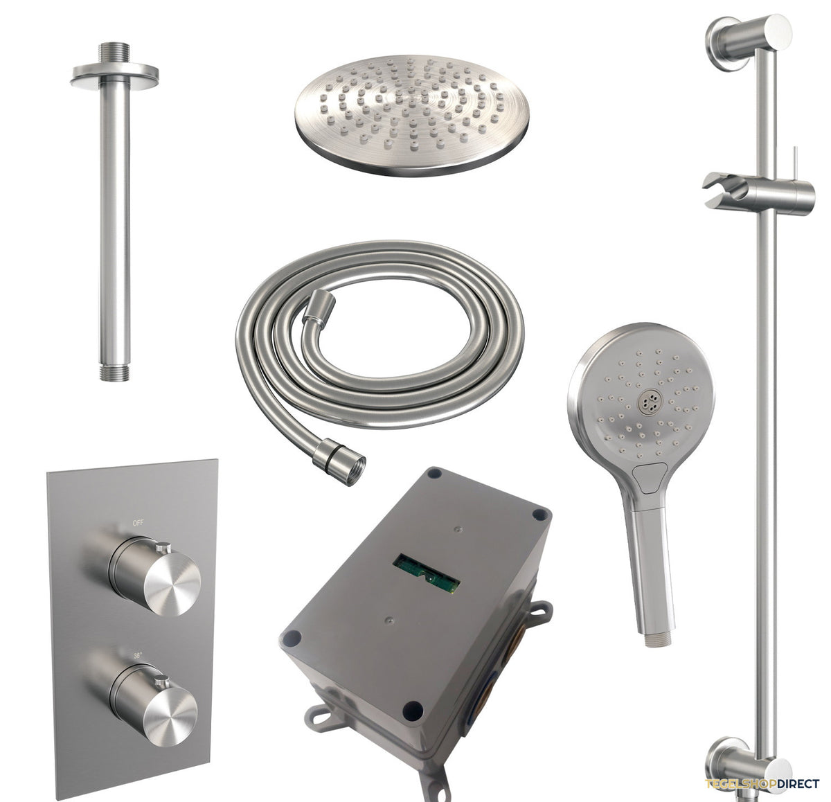 Inbouw Regendouche Set Brauer Brushed Edition Plafond Uitloop Ronde Hoofddouche 20 cm Met Handdouche 3 Standen en Glijstang RVS Look – afbeelding 4