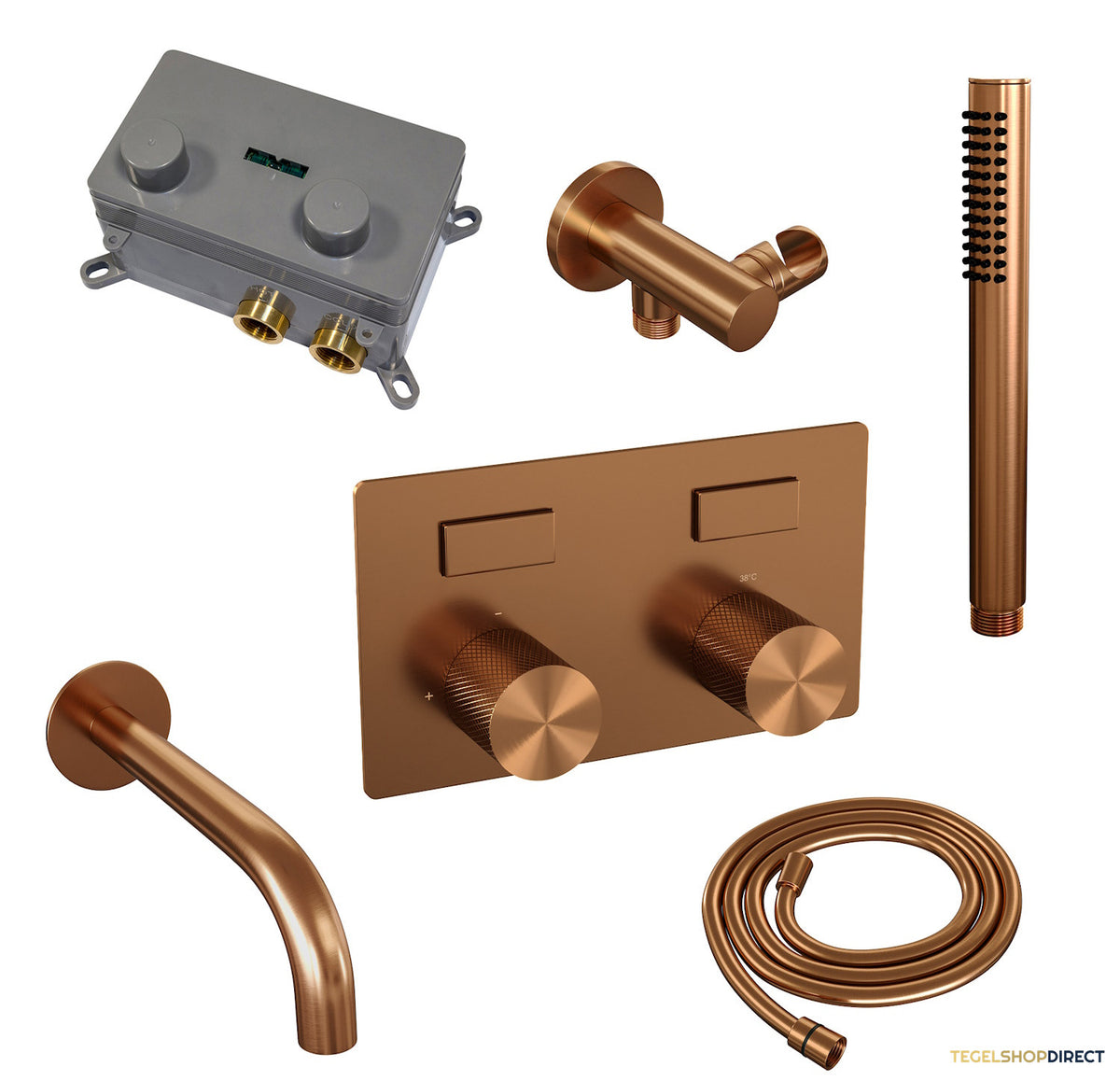 Inbouwthermostaat set Brauer Carving Met Drukknoppen Incl Baduitloop Koper (Keuze Handdouche) – afbeelding 5