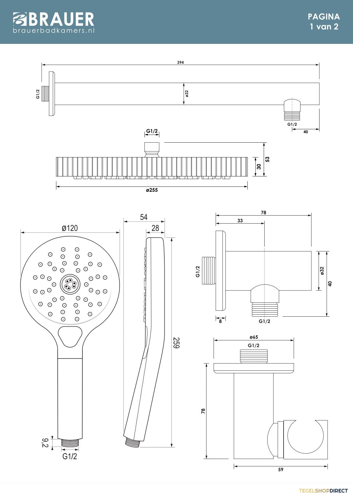 Brauer Stripe thermostatische inbouw regendouche SET 04 met 25 cm douchekop en rechte muurarm en 3-standen handdouche en doucheslang en wandaansluitbocht gunmetal geborsteld PVD – afbeelding 9