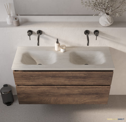 BRAUER Dune Medium wastafel 120 cm met 2 wasbakken en 0 kraangaten Sintered Stone Ivory Travertin