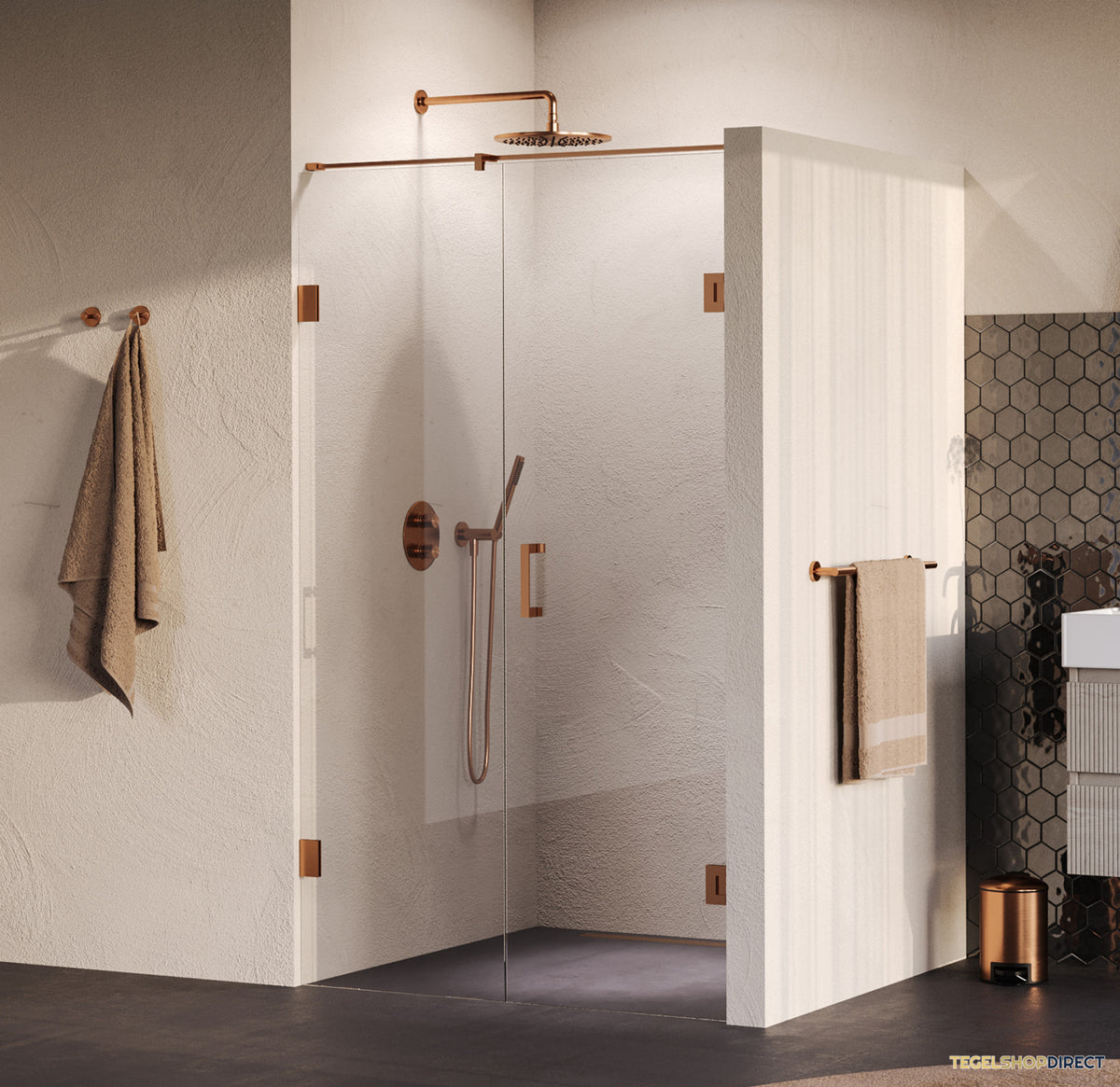 BRAUER Void nisdeur 2-delig helder glas 120x200 omkeerbaar met draaideur 60 aan muur incl. glascoating PVD koper