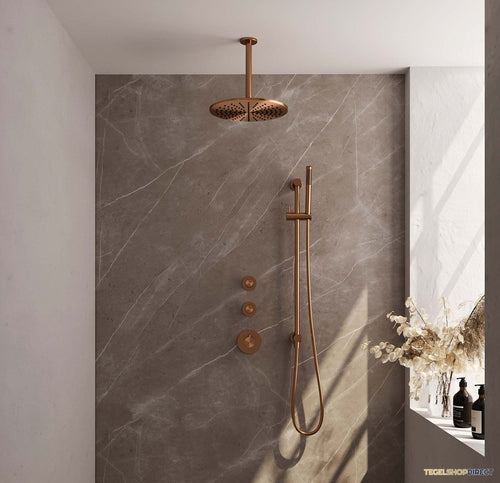 Regendoucheset Inbouw Brauer Copper Carving Thermostatisch 30cm met Plafondarm, Glijstang en Handdouche Staaf Losse Stopkranen Geborsteld Koper