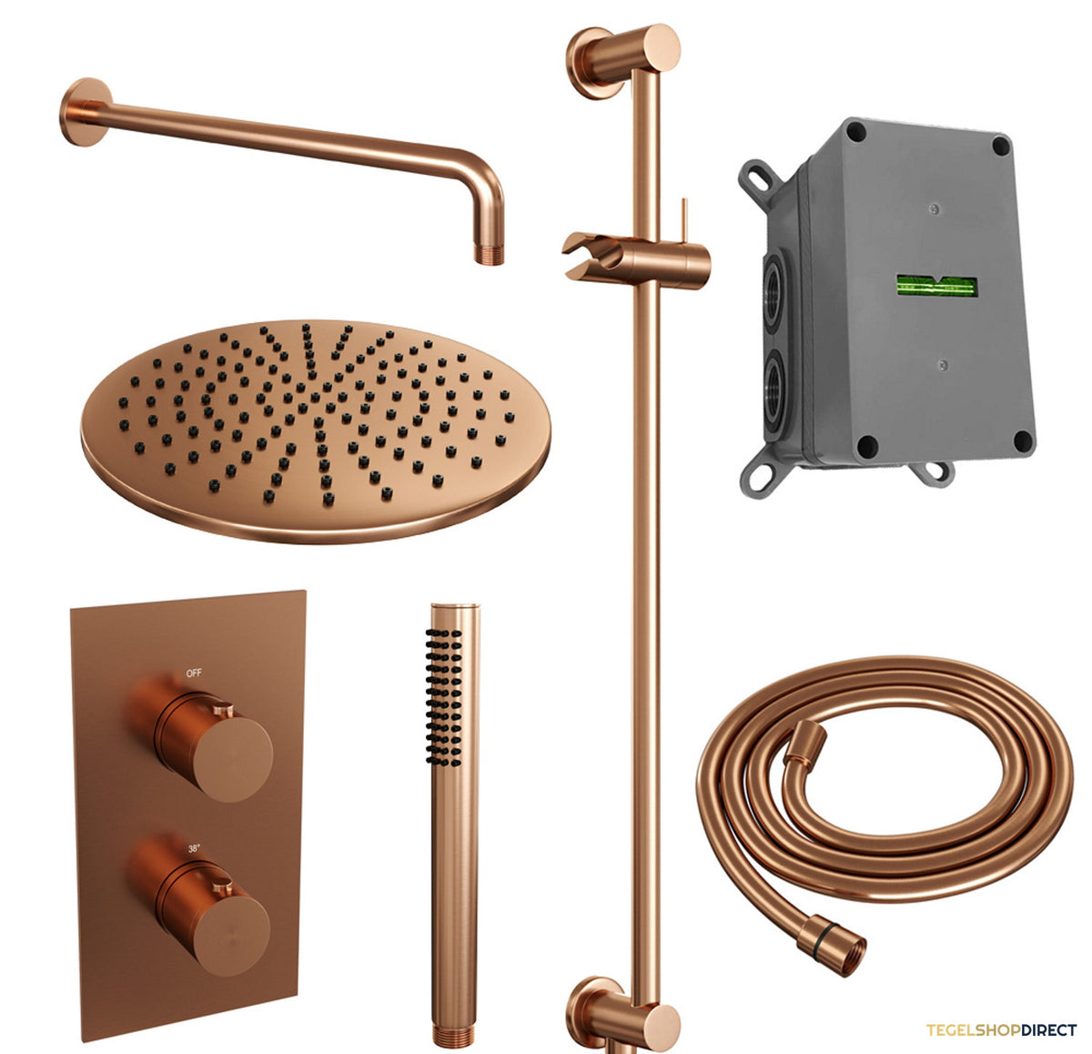 Inbouw Regendouche Set Brauer Copper Edition Gebogen Wanduitloop Ronde Hoofddouche 30 cm Met Glijstang Koper – afbeelding 2
