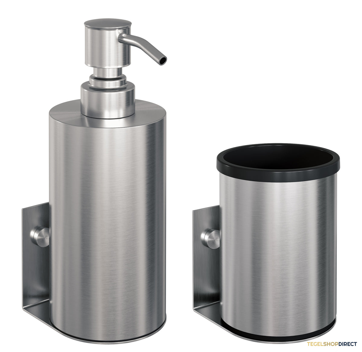 Zeepdispenser en Beker BRAUER Model A Incl. Wand Ophanging en Magnetisch opzetvlak Geborsteld RVS