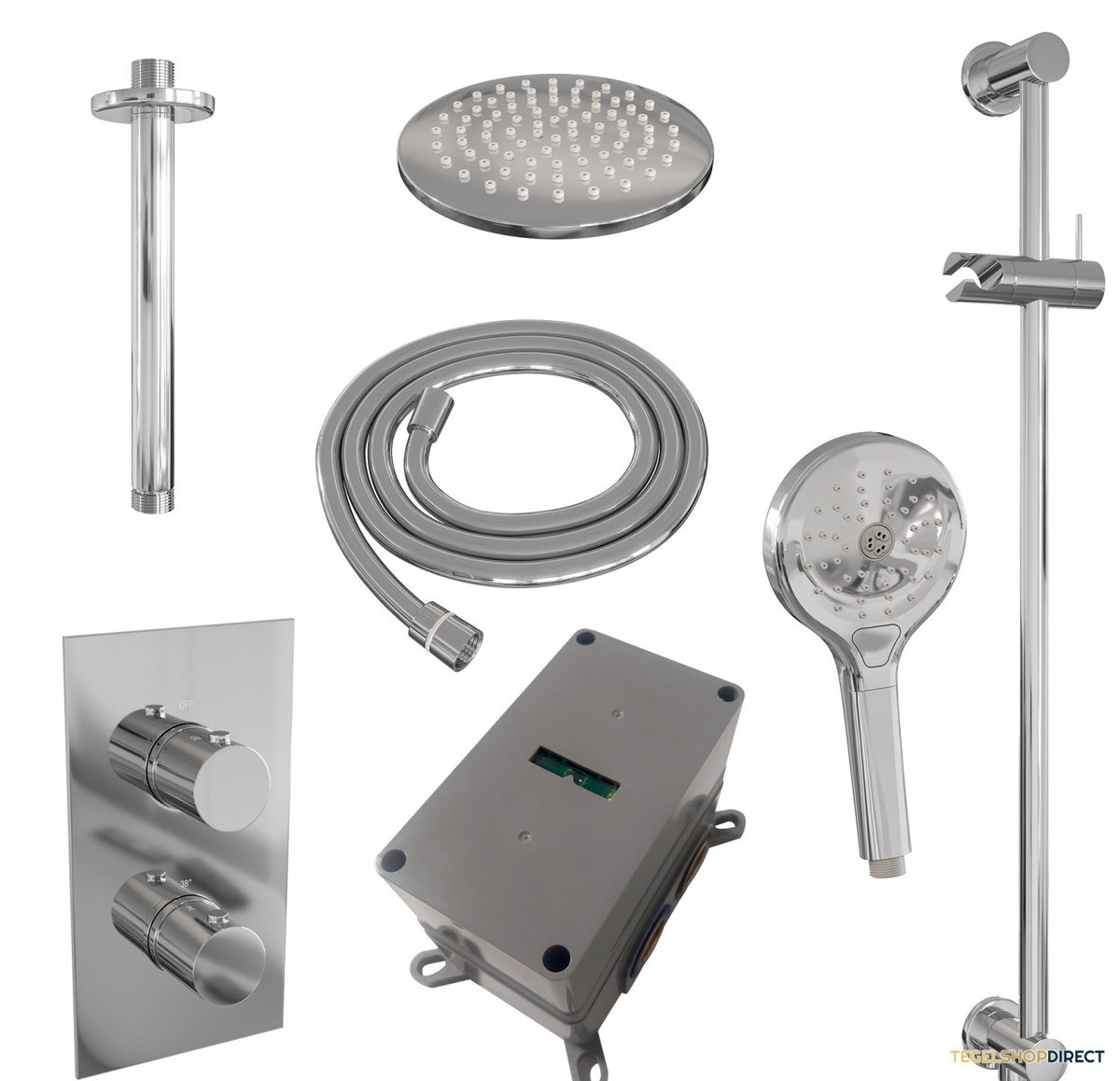 Inbouw Regendouche Set Brauer Chrome Edition Plafond Uitloop Ronde Hoofddouche 20 cm Met Glijstang en Handdouche 3 Standen – afbeelding 4