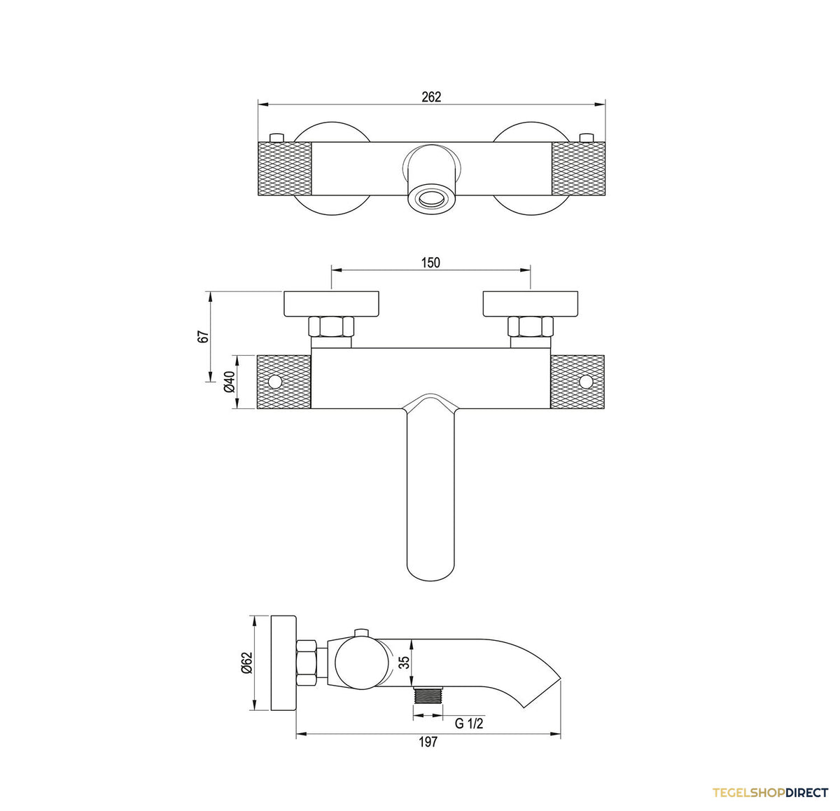Opbouw Bad- en Douchekraan Brauer Black Carving Thermostatisch Mat Zwart – afbeelding 3