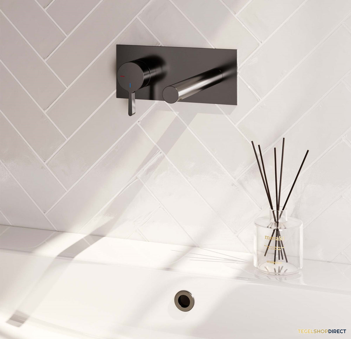 Inbouw Wastafelmengkraan Brauer Gunmetal Edition Coldstart Rechte Uitloop Halfronde Hendel Links Geborsteld Gunmetal PVD Met Afdekplaat – afbeelding 2