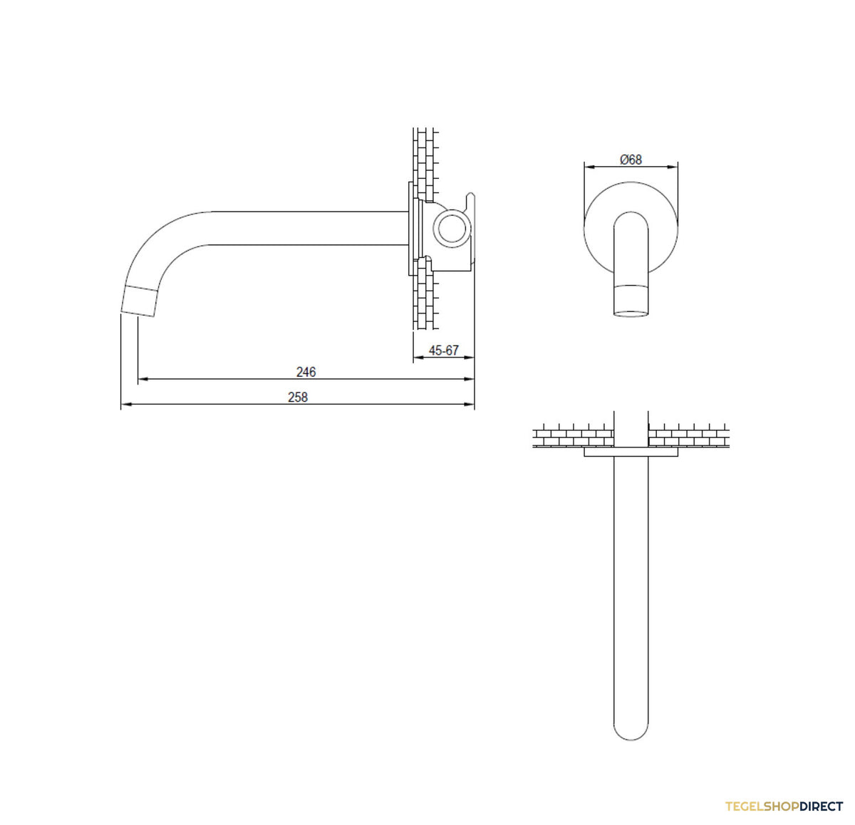 Uitloop Brauer Gebogen Incl Rozet 65mm PVD-Coating Koper – afbeelding 2