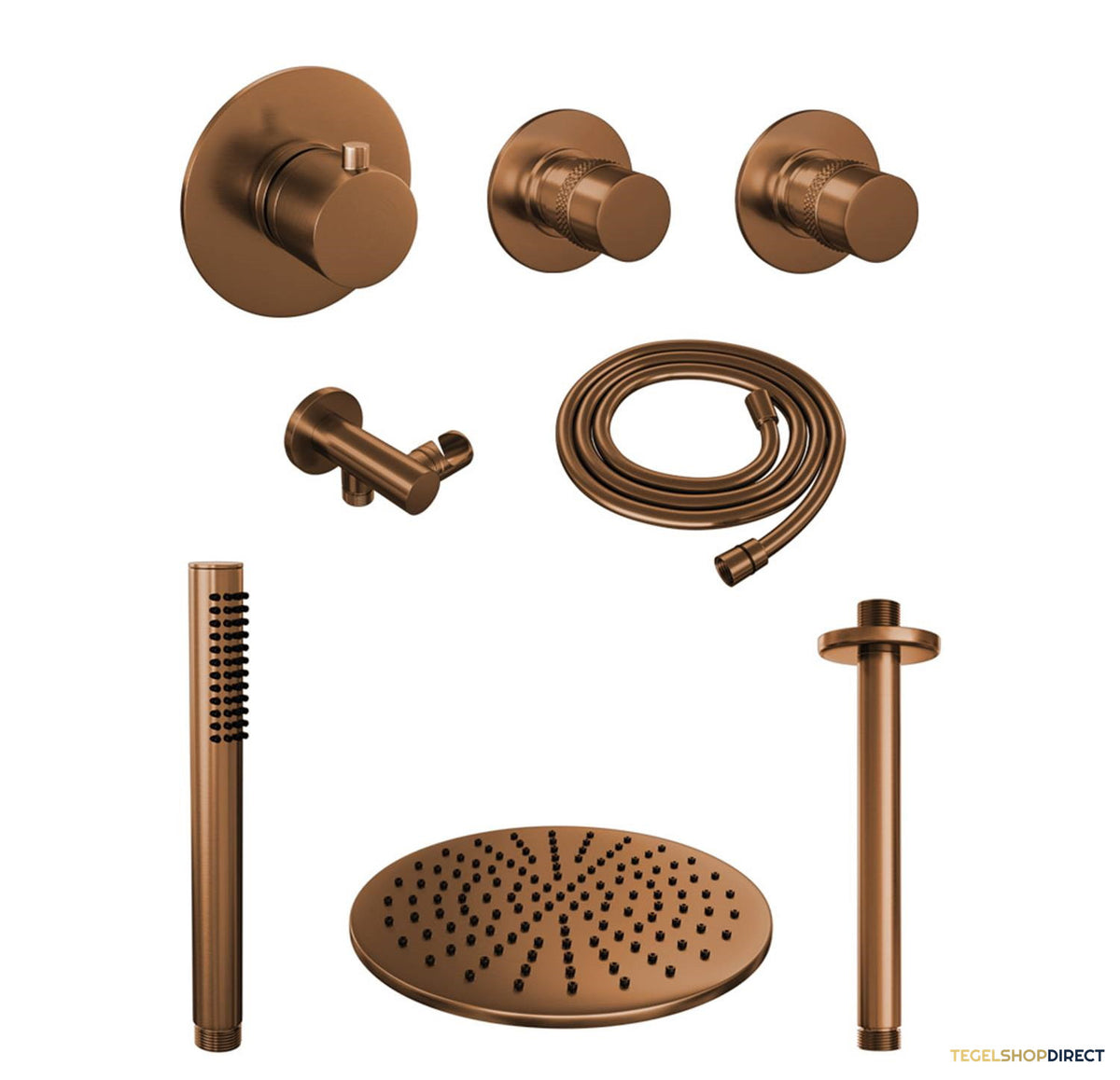 Thermostatisch Inbouwdoucheset Brauer Copper 30cm Hoofddouche Plafondarm Staafhanddouche Koper – afbeelding 2