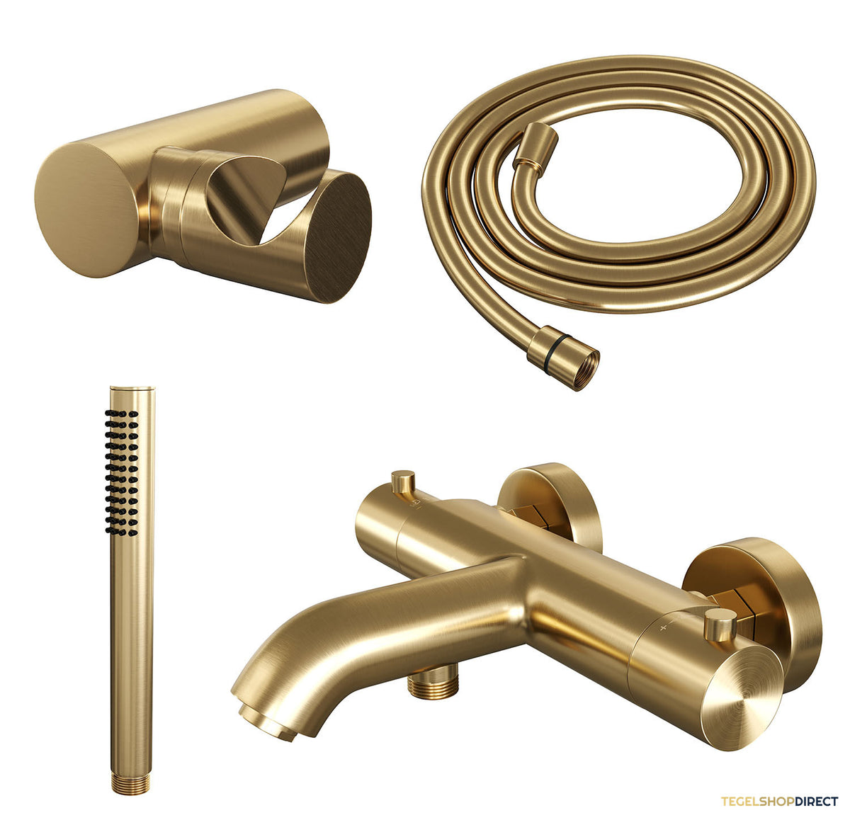Opbouwset Bad- en Douchekraan Brauer Gold Edition Thermostatisch Met Wandhouder Geborsteld Goud – afbeelding 2