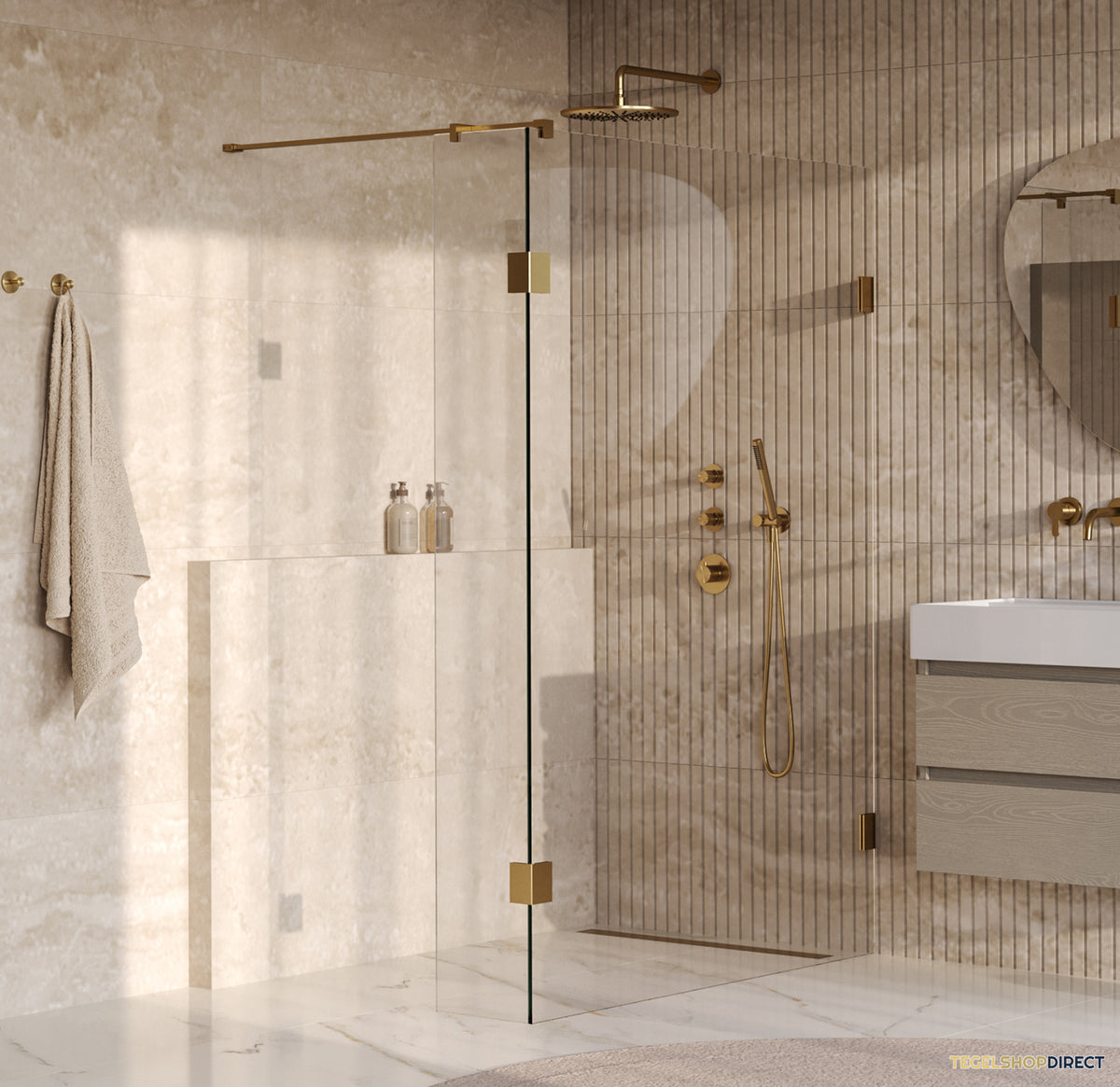 BRAUER Void inloopdouche helder glas 130x200 met 40 zijwand incl. glascoating PVD goud geborsteld