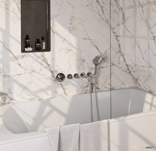 Brauer Stripe thermostatische inbouw badkraan SET 02 met uitloop en 3-standen handdouche en doucheslang en wandaansluitbocht chroom