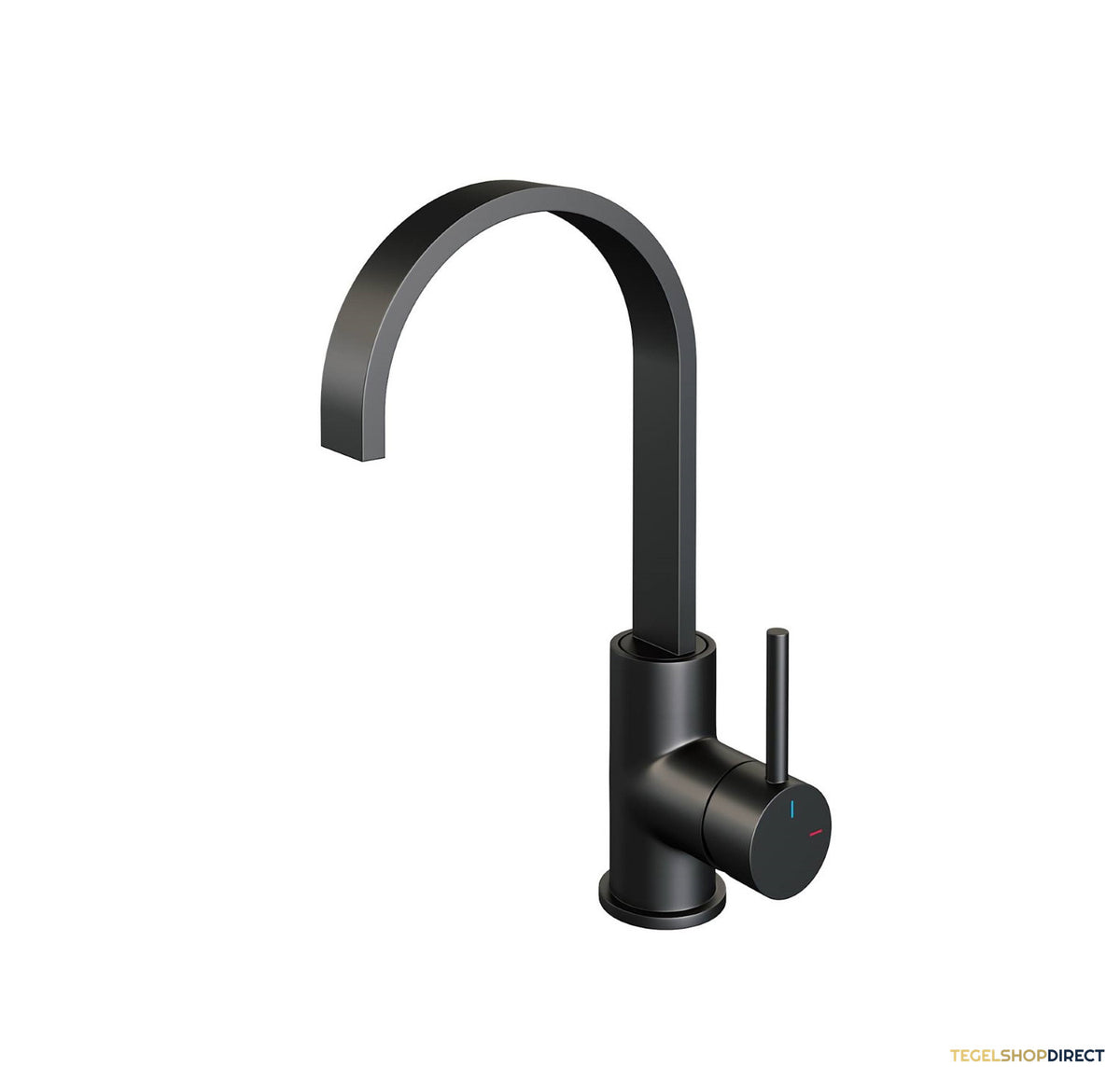 Wastafelmengkraan Brauer Black Edition Coldstart Opbouw Hoog Plat Gebogen Ronde Hendel Mat Zwart – afbeelding 2