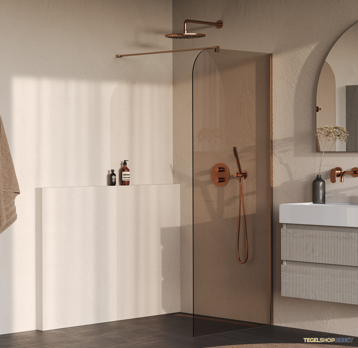 BRAUER Orion inloopdouche brons glas 100x200 incl. glascoating Geborsteld Koper PVD