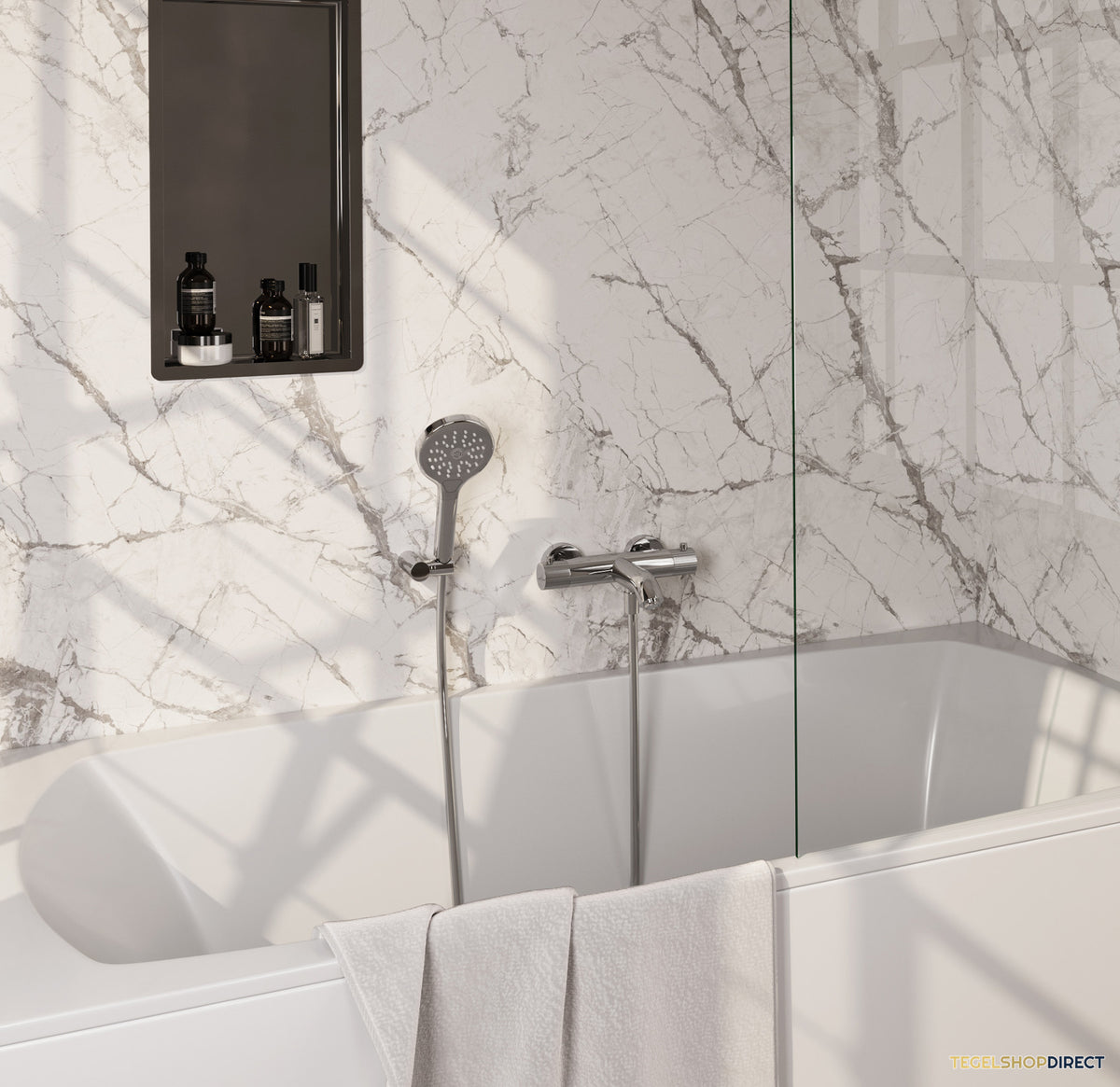 Brauer Stripe opbouw baddouche thermostaatkraan SET 04 met wandhouder en 3-standen handdouche en doucheslang chroom