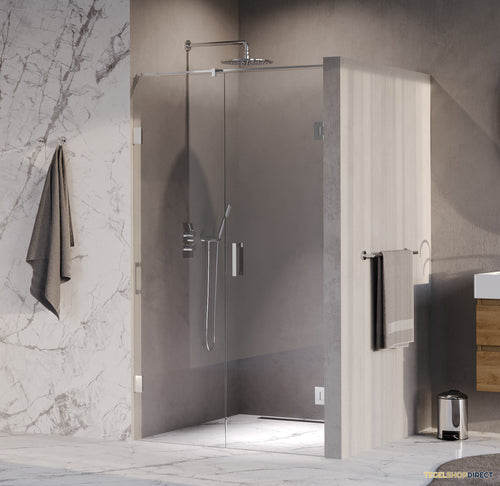 BRAUER Void nisdeur 2-delig helder glas 110x200 omkeerbaar met draaideur 60 aan muur incl. glascoating chroom