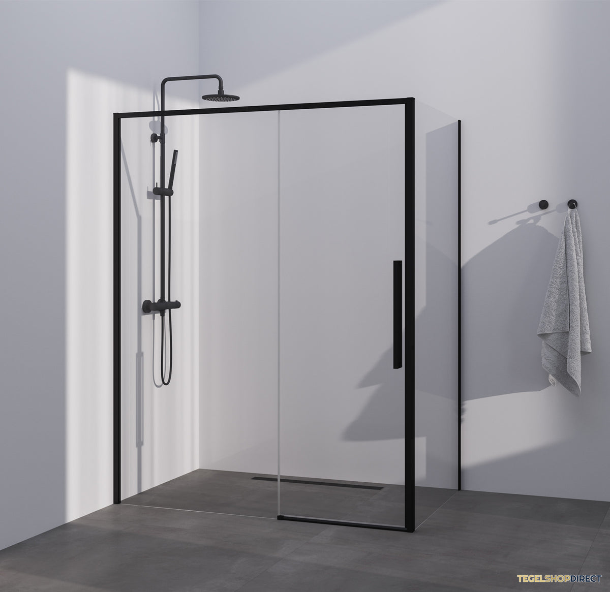 BRAUER Season douchecabine model B met schuifdeur helder glas 140x100x200 omkeerbaar incl. glascoating Season-Mat Zwart – afbeelding 2