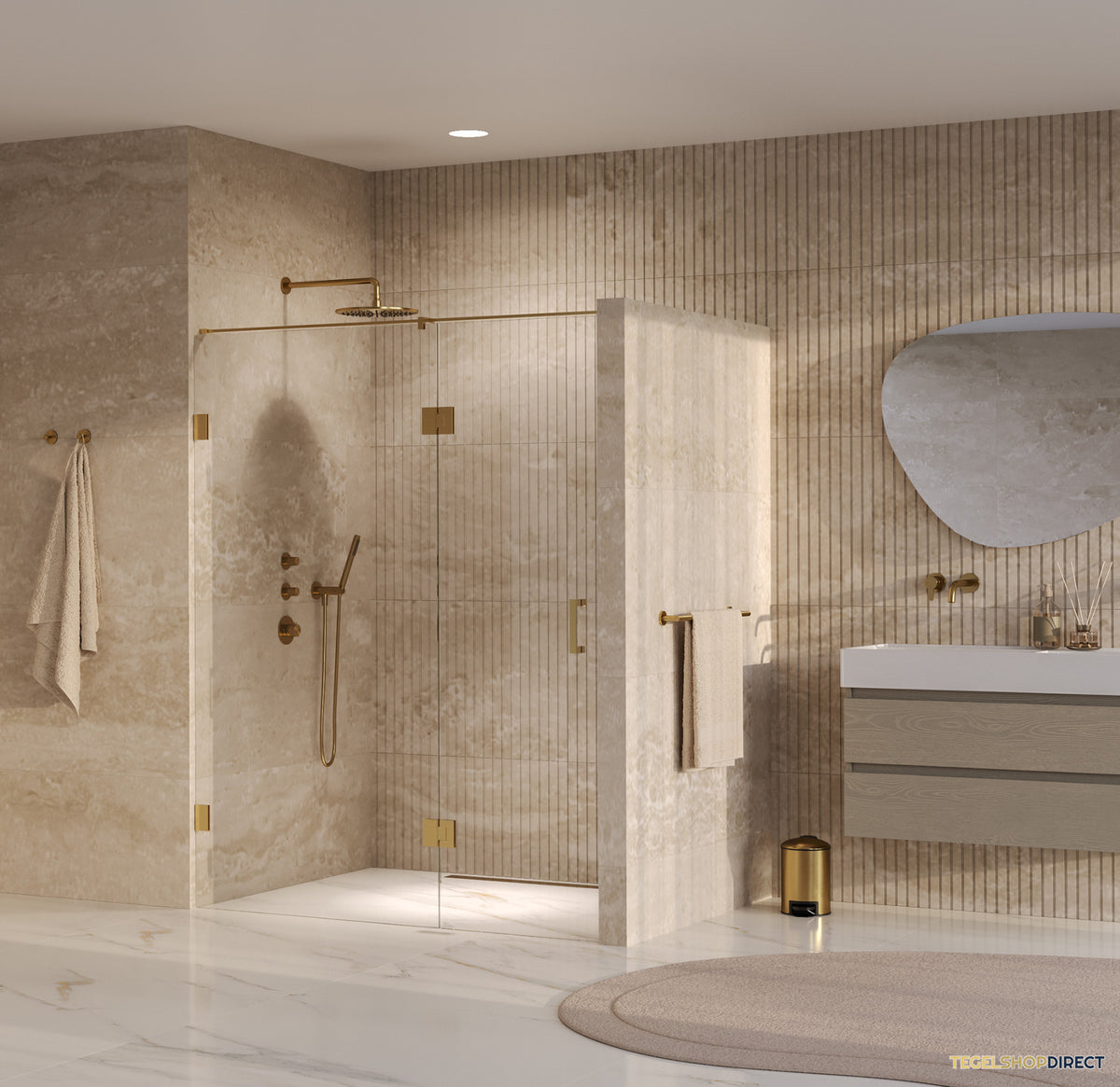 BRAUER Void nisdeur 2-delig helder glas 150x200 omkeerbaar met draaideur 70 aan glas incl. glascoating PVD goud – afbeelding 2