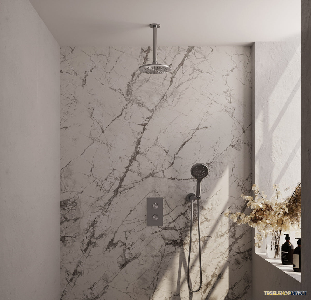 Inbouw Regendouche Set Brauer Brushed Edition Plafond Uitloop Ronde Hoofddouche 20 cm Met Handdouche 3 Standen RVS Look