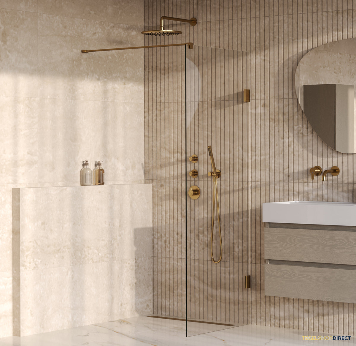 BRAUER Void inloopdouche helder glas 70x200 incl. glascoating PVD goud geborsteld