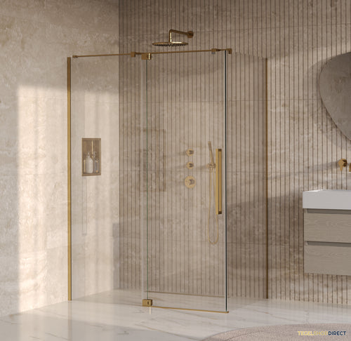 BRAUER Stellar douchecabine met draaideur helder glas 140x90x200 omkeerbaar incl. glascoating PVD goud geborsteld
