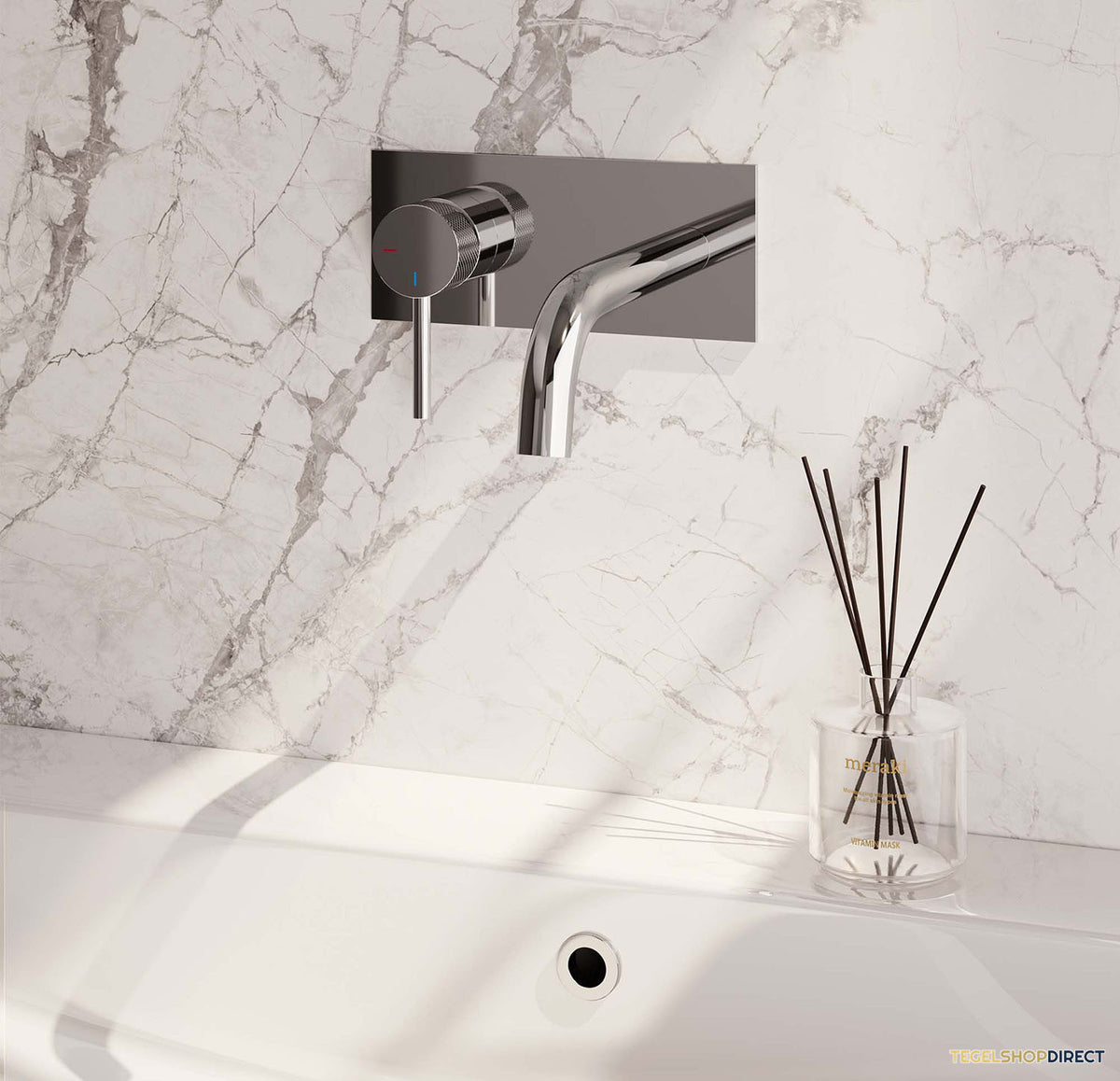 Inbouw Wastafelmengkraan Brauer Chrome Carving Coldstart Gebogen Uitloop Ronde Hendel Links Chroom Met Afdekplaat – afbeelding 2