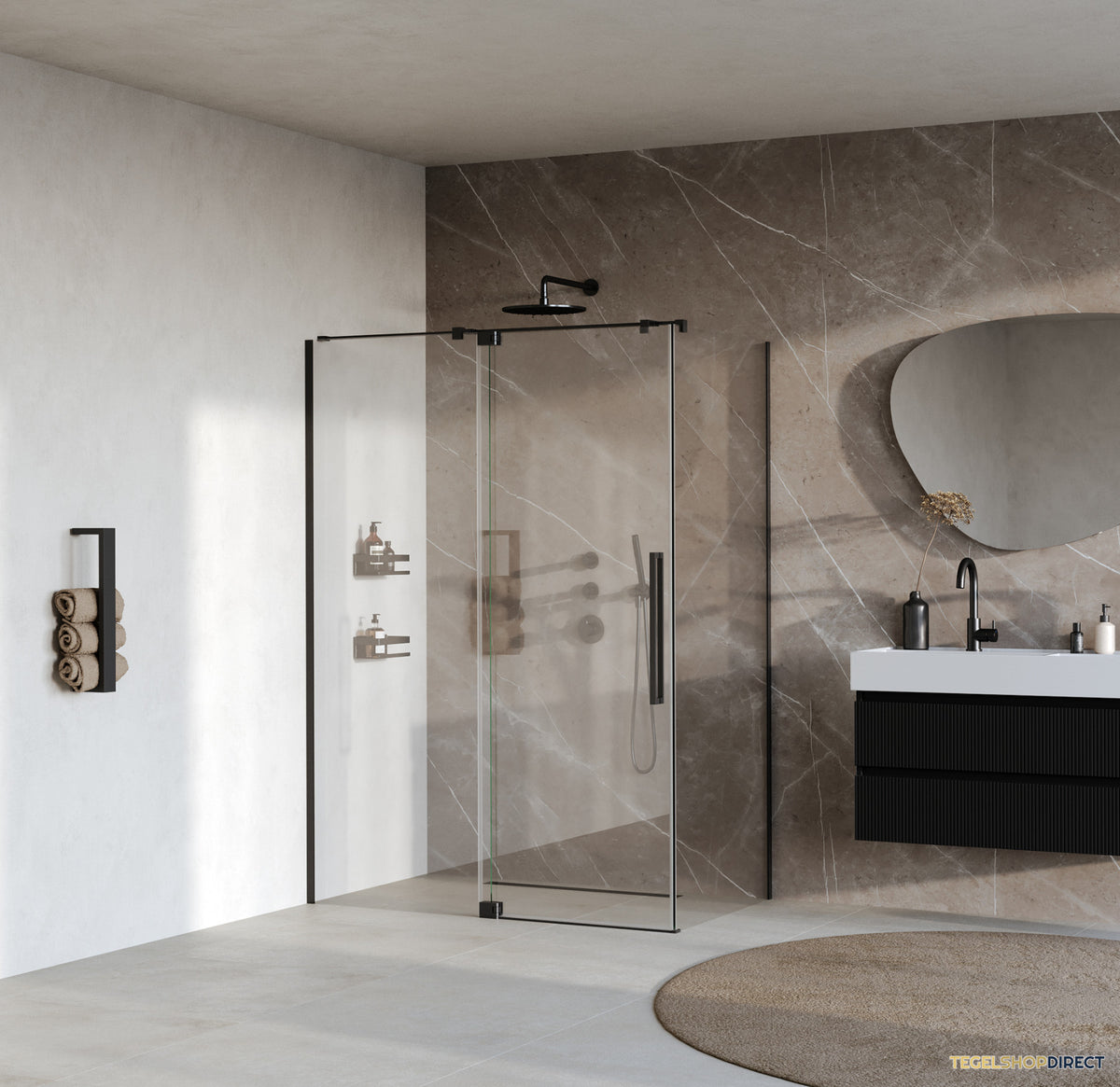 BRAUER Stellar douchecabine met draaideur helder glas 140x100x200 omkeerbaar incl. glascoating mat zwart – afbeelding 2