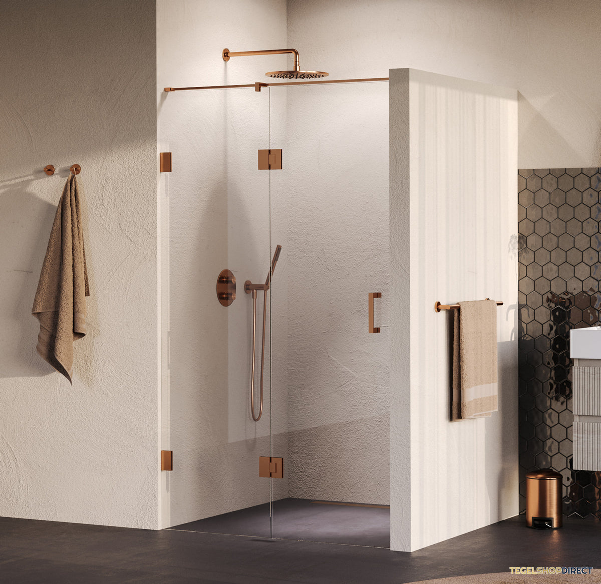 BRAUER Void nisdeur 2-delig helder glas 120x200 omkeerbaar met draaideur 60 aan glas incl. glascoating PVD koper