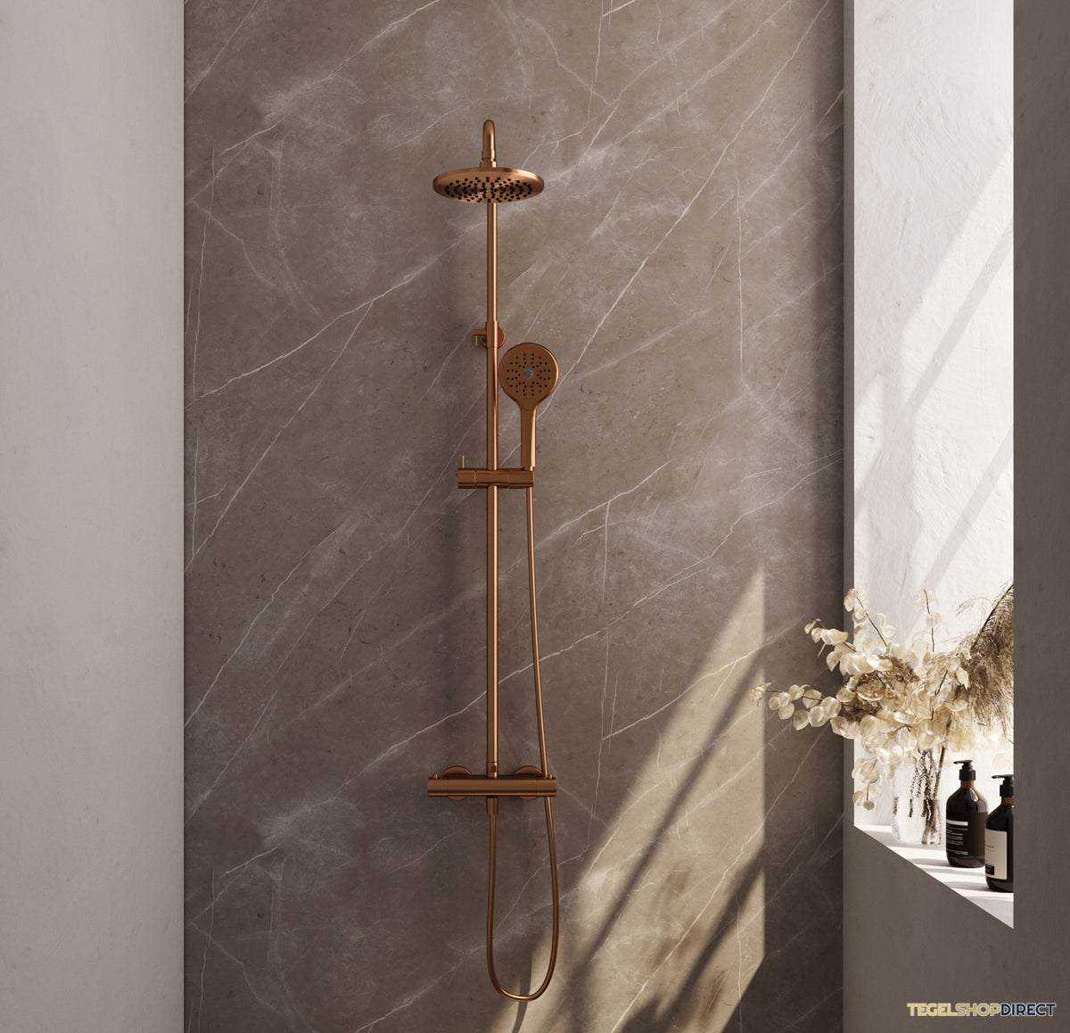 Regendouche Brauer Copper Showerpipe Met Thermostaat 20cm 3 Standen Koper