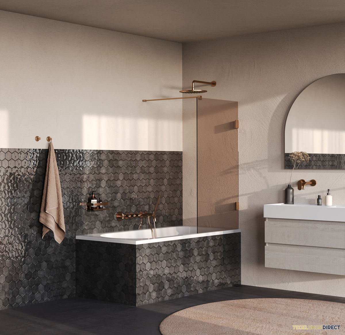 BRAUER Void Badwand 80x140 Brons Glas Incl. Glascoating PVD Koper Geborsteld – afbeelding 2