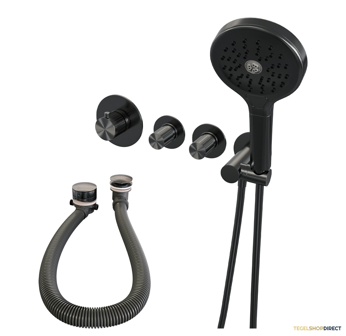 Brauer Stripe thermostatische inbouw badkraan SET 02 met badvulcombinatie en 3-standen handdouche en doucheslang en wandaansluitbocht gunmetal geborsteld PVD – afbeelding 2