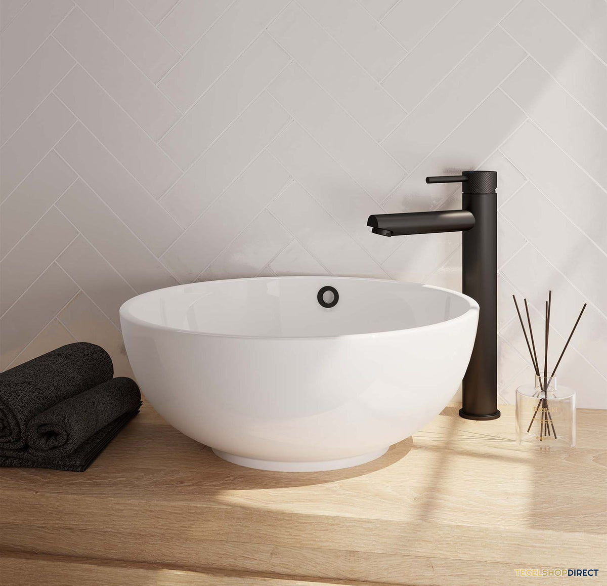 Wastafelmengkraan Brauer Black Carving Coldstart Opbouw Hoog Ronde Hendel Mat Zwart – afbeelding 2