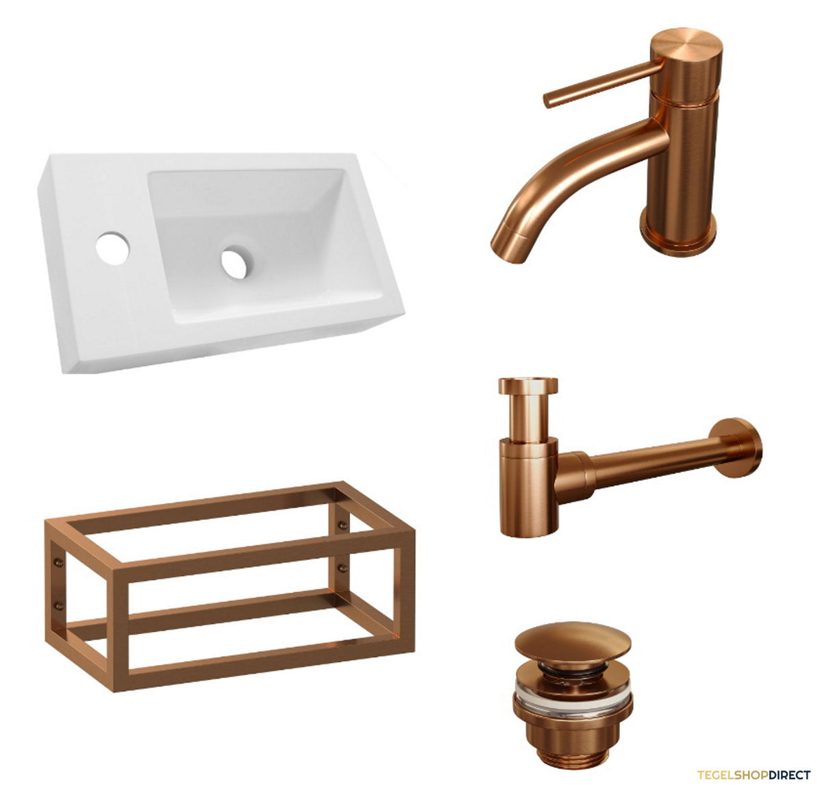 Fonteinset Brauer Copper Edition 40x22cm Wit Incl. Toebehoren en Frame Geborsteld Koper PVD – afbeelding 2