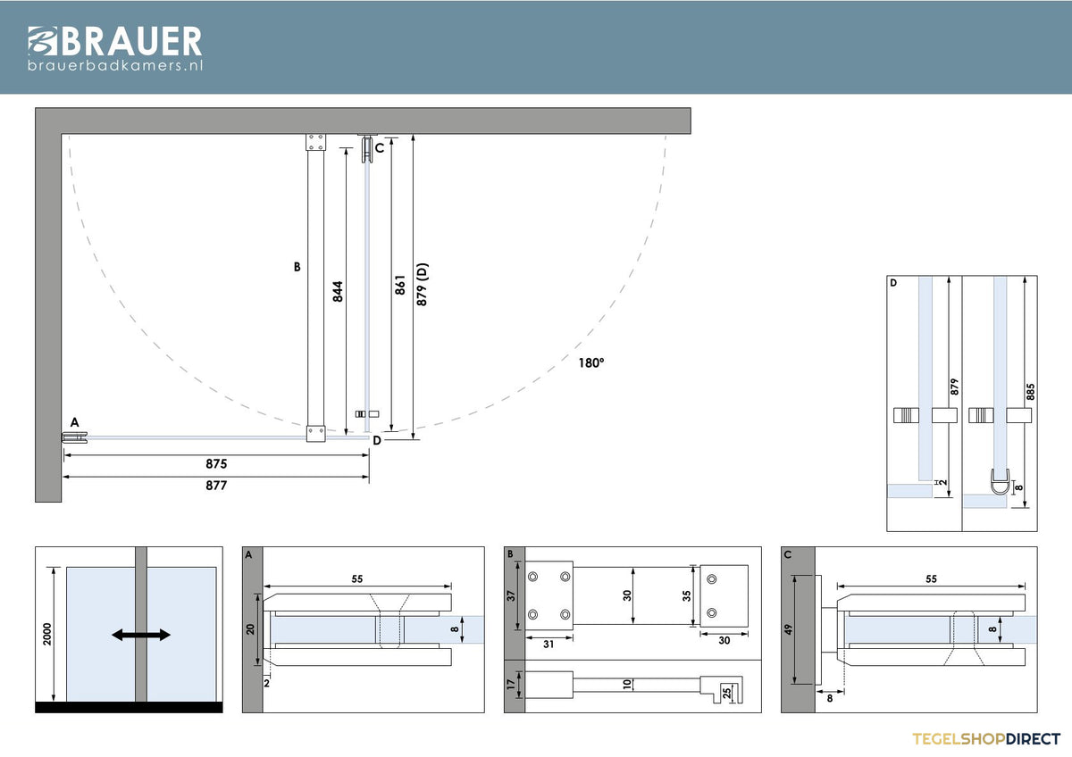 BRAUER Void douchecabine met draaideur helder glas 90x90x200 incl. glascoating chroom – afbeelding 7