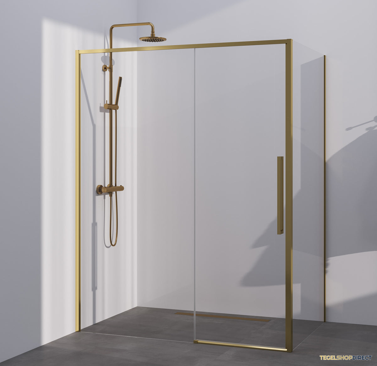 BRAUER Season douchecabine model B met schuifdeur helder glas 140x80x200 omkeerbaar incl. glascoating Season-Goud