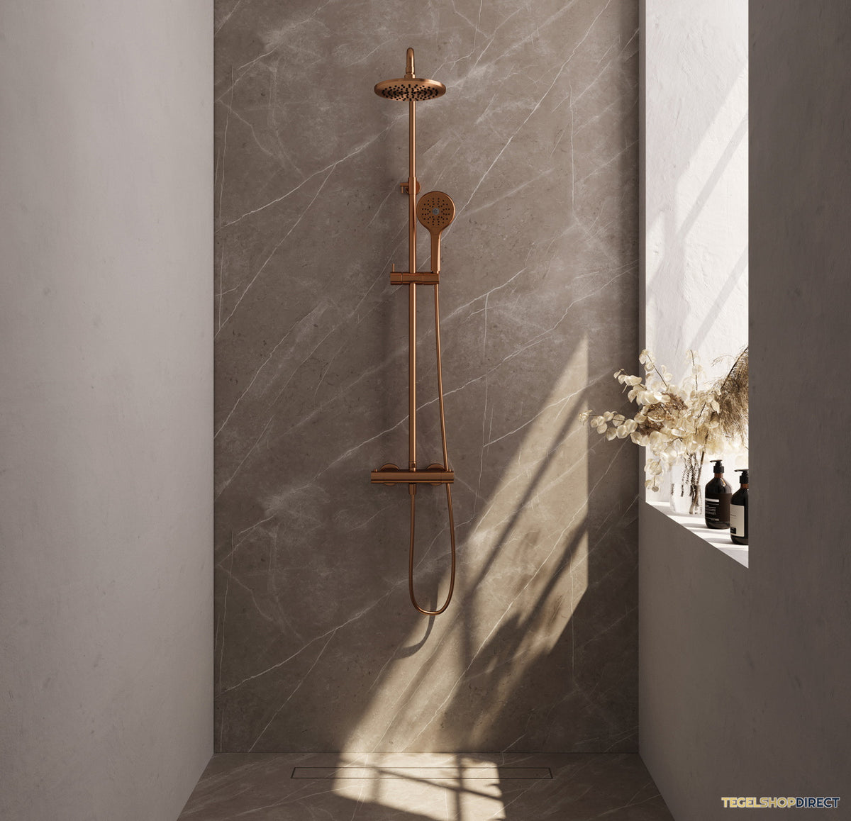 Regendouche Brauer Copper Showerpipe Met Thermostaat 20cm 3 Standen Koper – afbeelding 2
