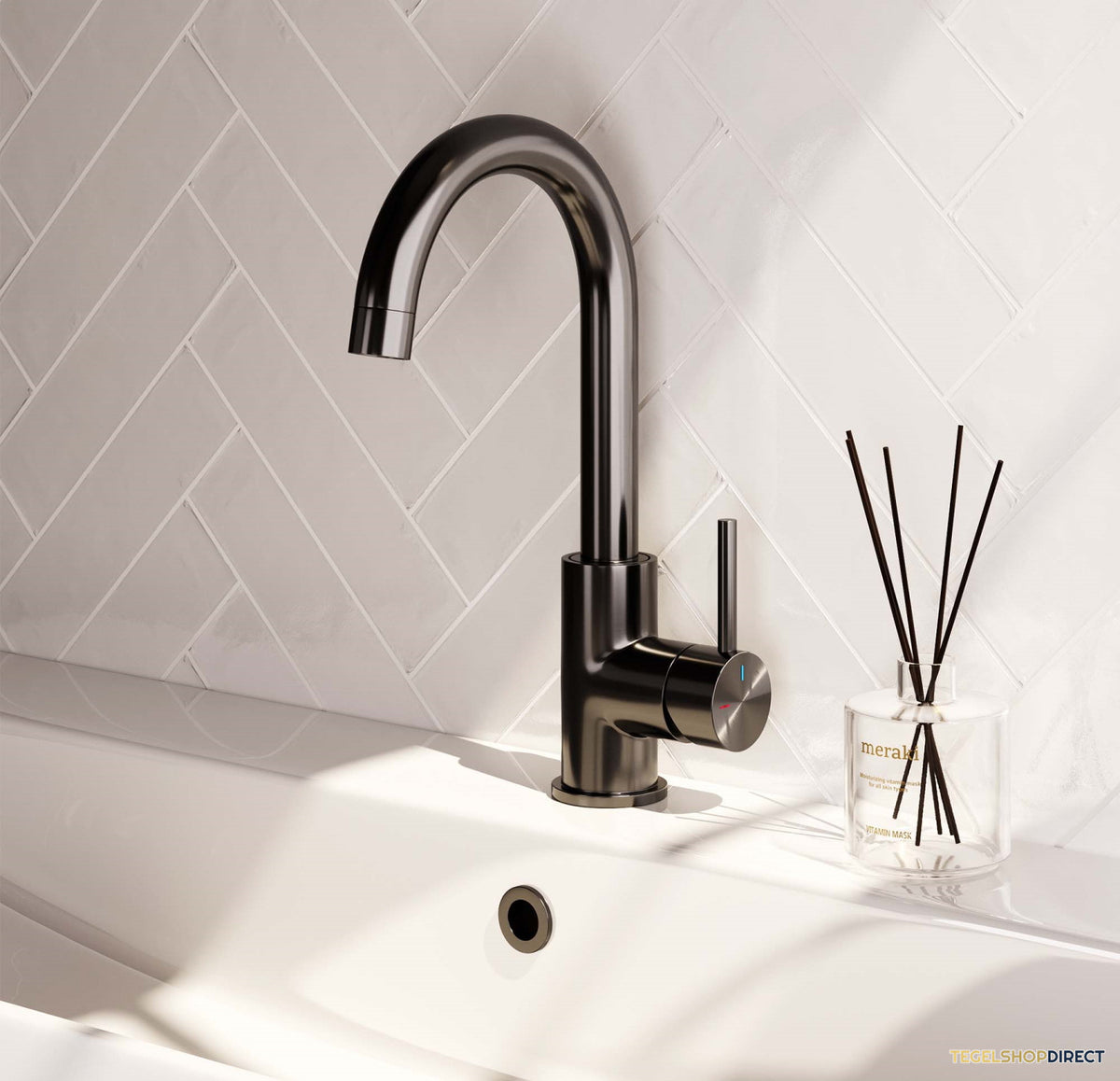 Wastafelmengkraan Brauer Gunmetal Edition Coldstart Opbouw Hoog Gebogen Ronde Hendel Geborsteld Gunmetal PVD – afbeelding 2
