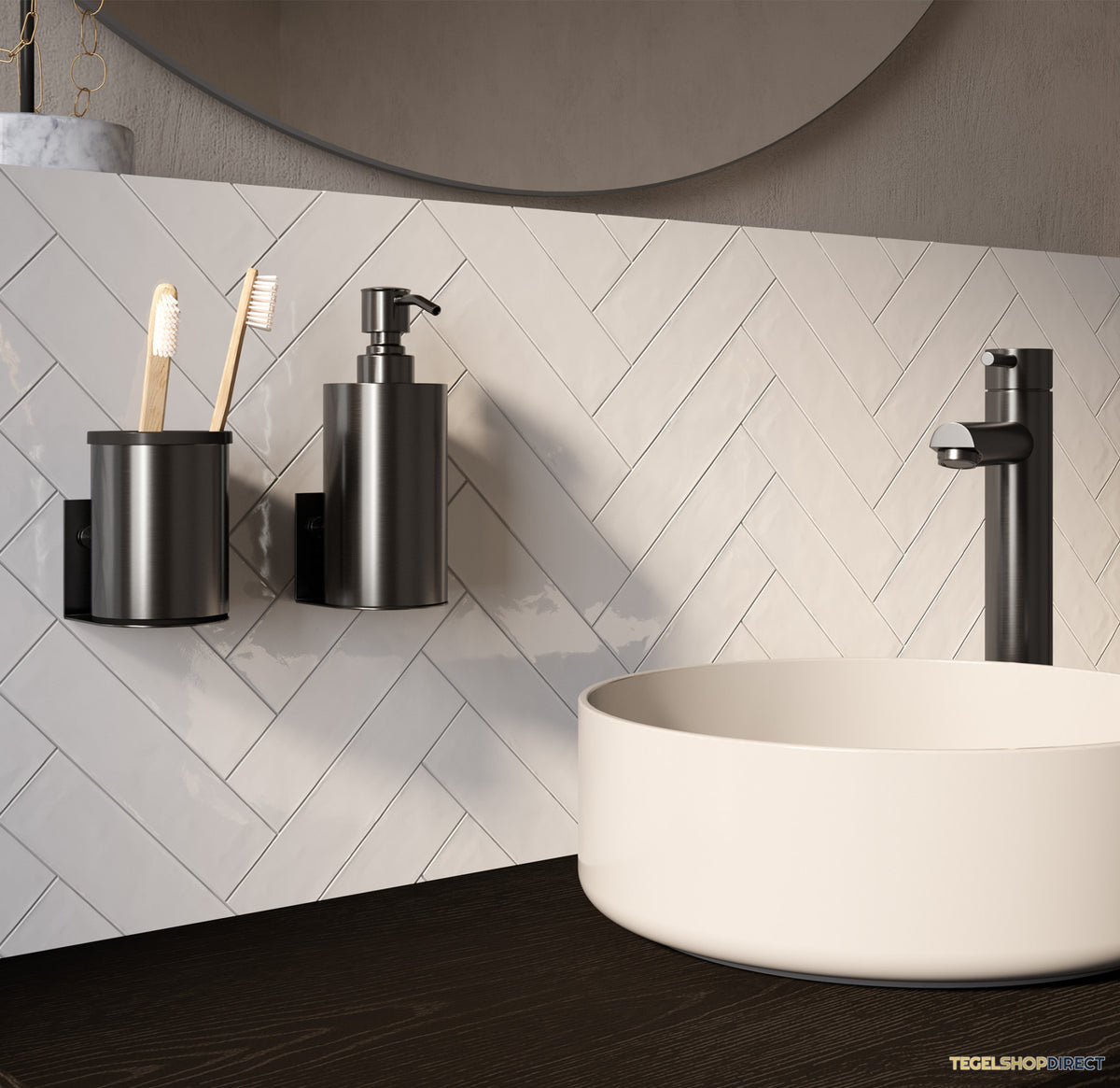 Zeepdispenser en Beker BRAUER Model A Incl. Wand Ophanging en Magnetisch opzetvlak Geborsteld Gunmetal – afbeelding 4