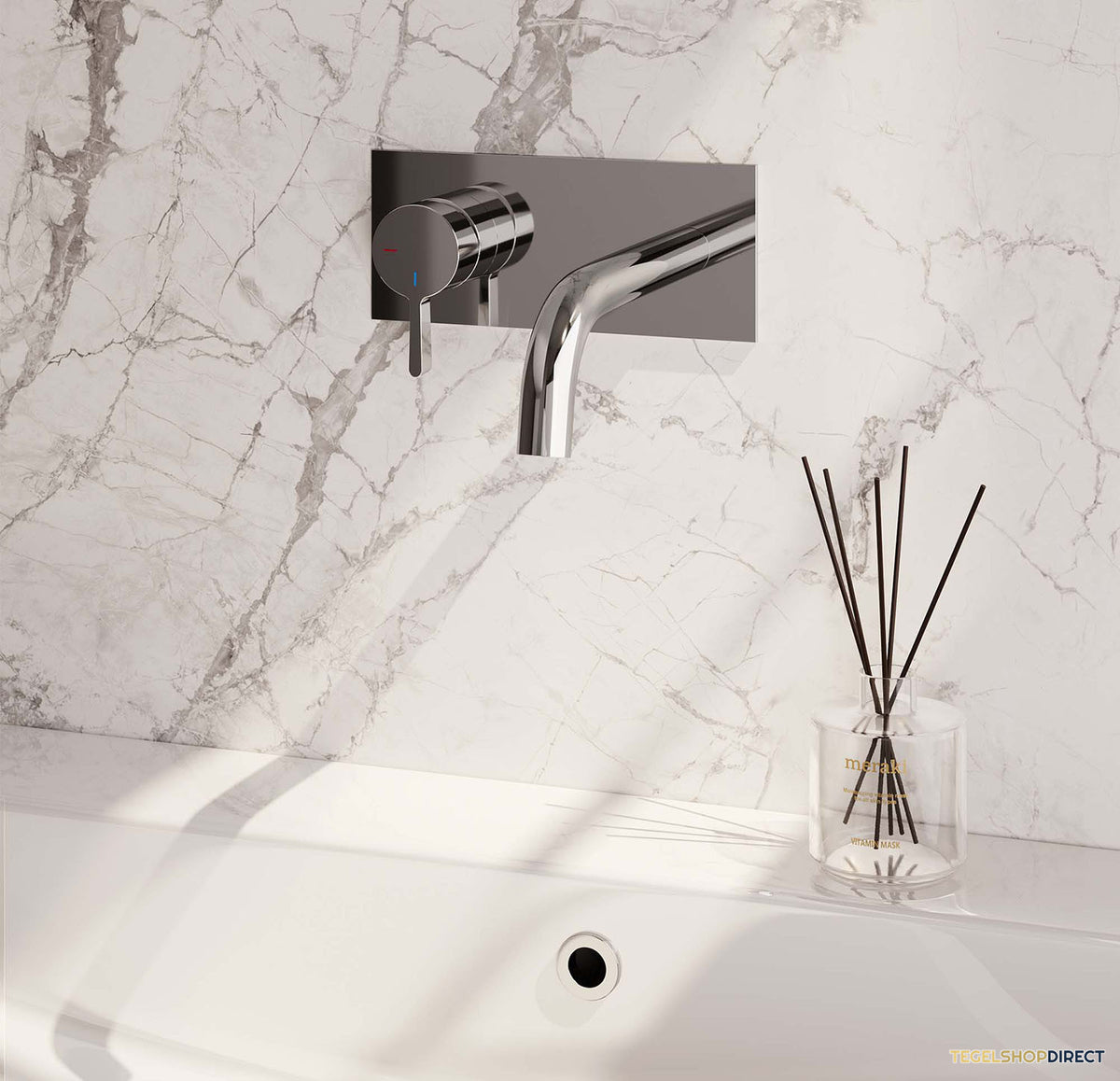 Inbouw Wastafelmengkraan Brauer Chrome Edition Coldstart Gebogen Uitloop Halfronde Hendel Links Chroom Met Afdekplaat – afbeelding 2