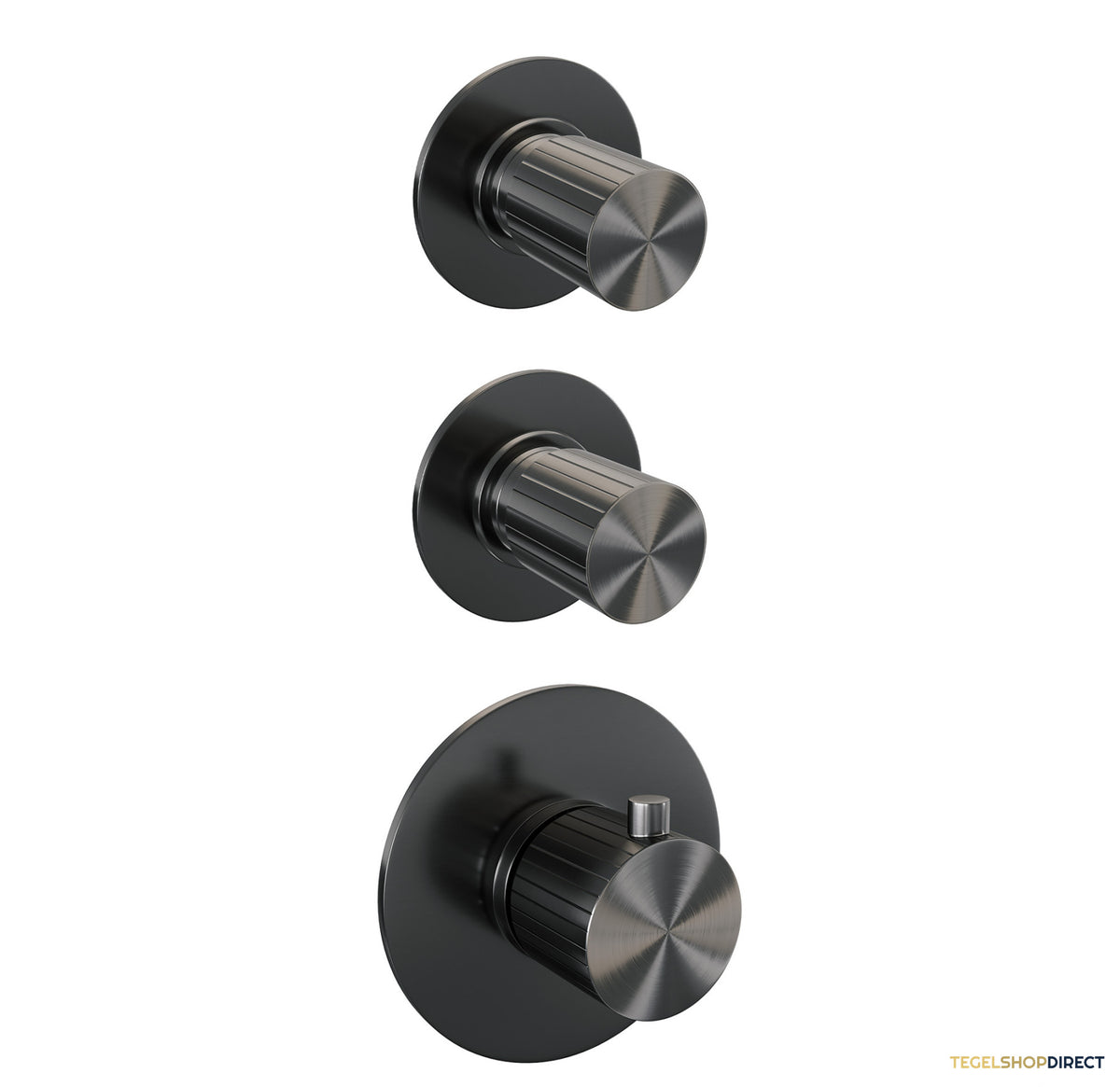 Brauer Stripe thermostatische inbouw regendouche SET 06 met 25 cm douchekop en plafondarm en 3-standen handdouche en doucheslang en wandaansluitbocht gunmetal geborsteld PVD – afbeelding 4