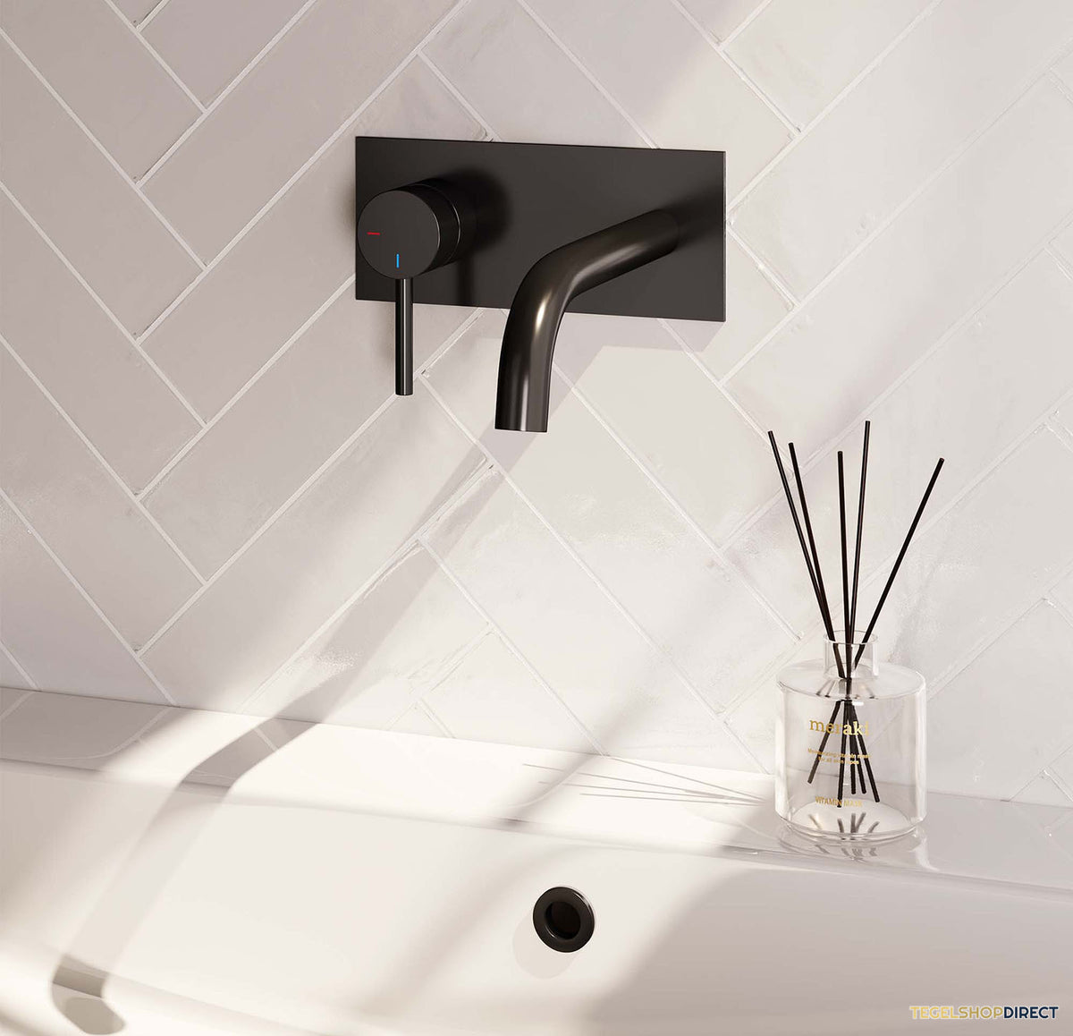 Inbouw Wastafelmengkraan Brauer Black Edition Coldstart Gebogen Uitloop Ronde Hendel Links Mat Zwart Met Afdekplaat – afbeelding 2