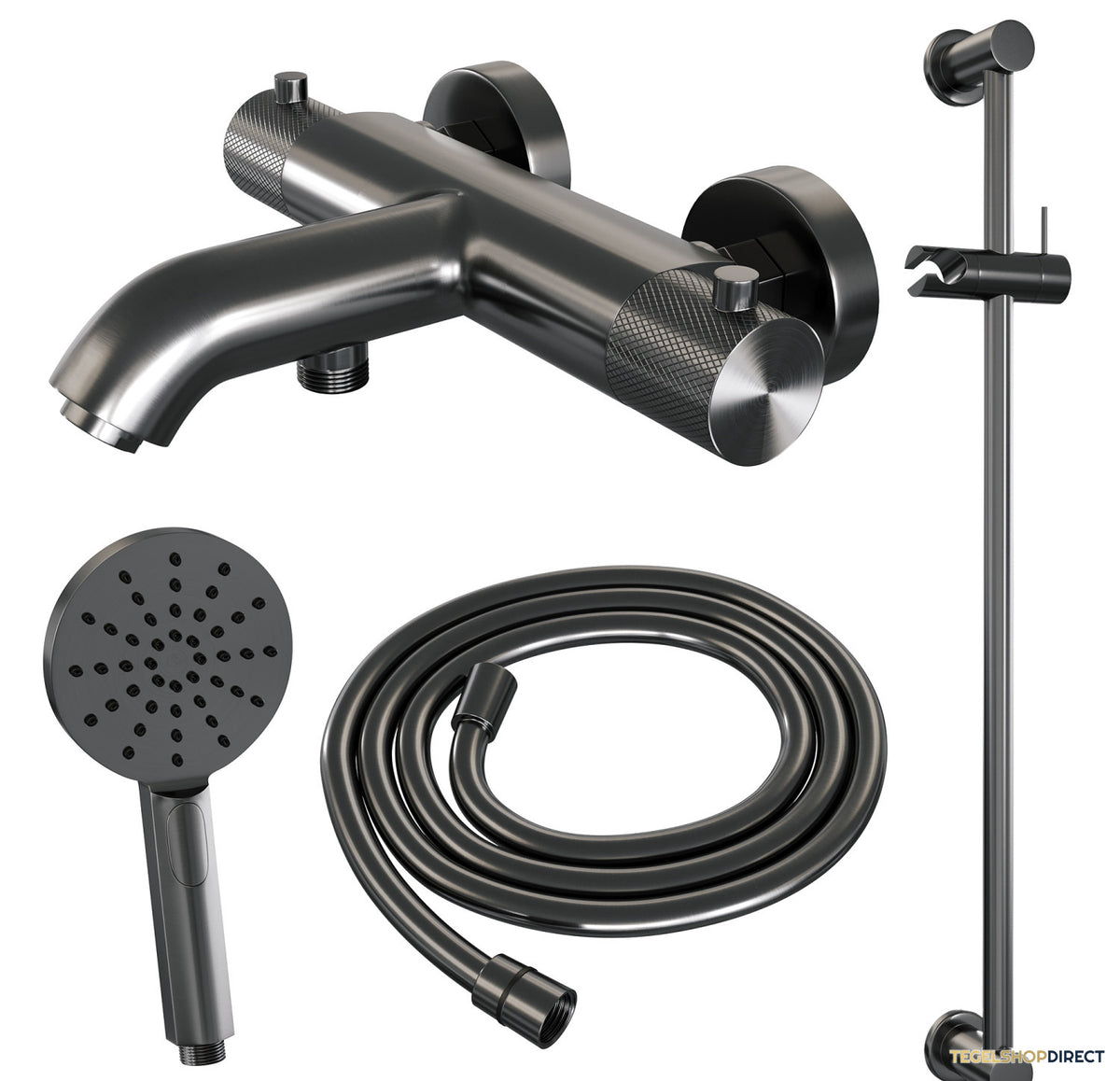 Opbouwset Bad- en Douchekraan Brauer Gunmetal Carving Thermostatisch Met Glijstang En Handdouche 3 Standen Geborsteld Gunmetal – afbeelding 2