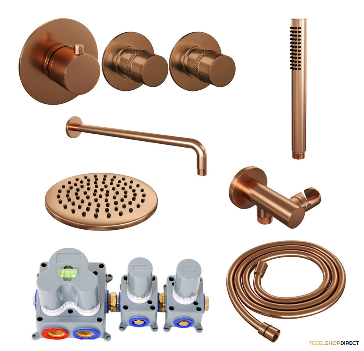 Inbouw Regendouche Set Brauer Copper Edition Gebogen Wanduitloop Ronde Hoofddouche 20 cm Met Twee Stopkranen Koper – afbeelding 2