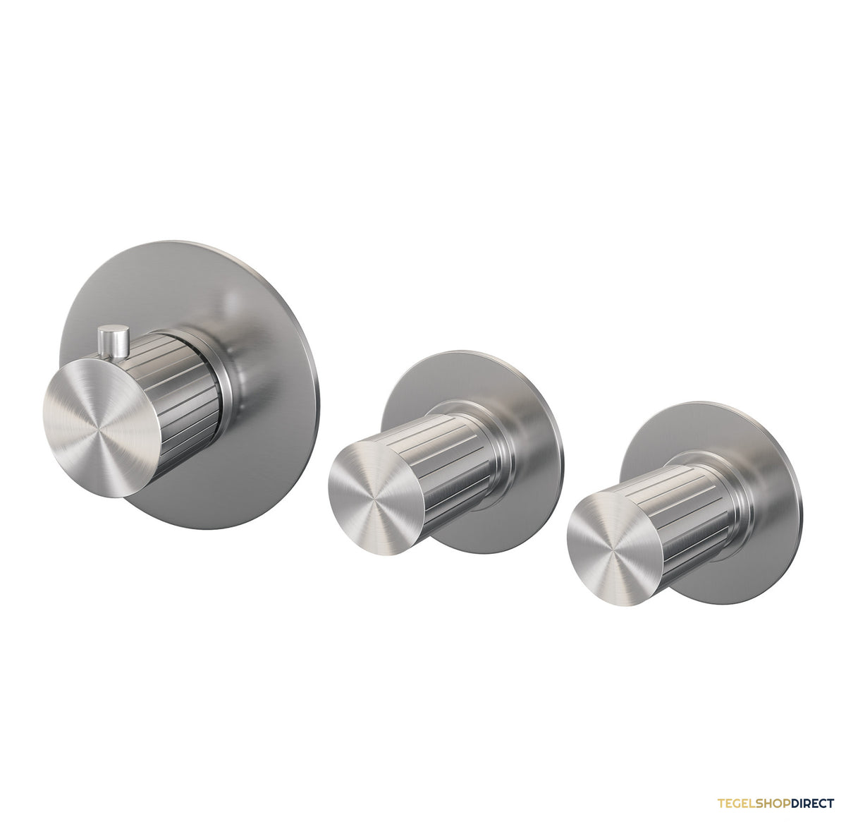 Brauer Stripe inbouwthermostaat en 2 stopkranen met in- en afbouwdelen RVS-kleurig geborsteld PVD