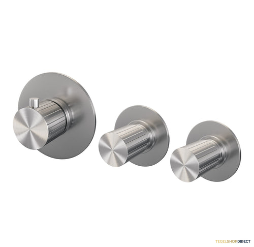 Brauer Stripe inbouwthermostaat en 2 stopkranen met in- en afbouwdelen RVS-kleurig geborsteld PVD