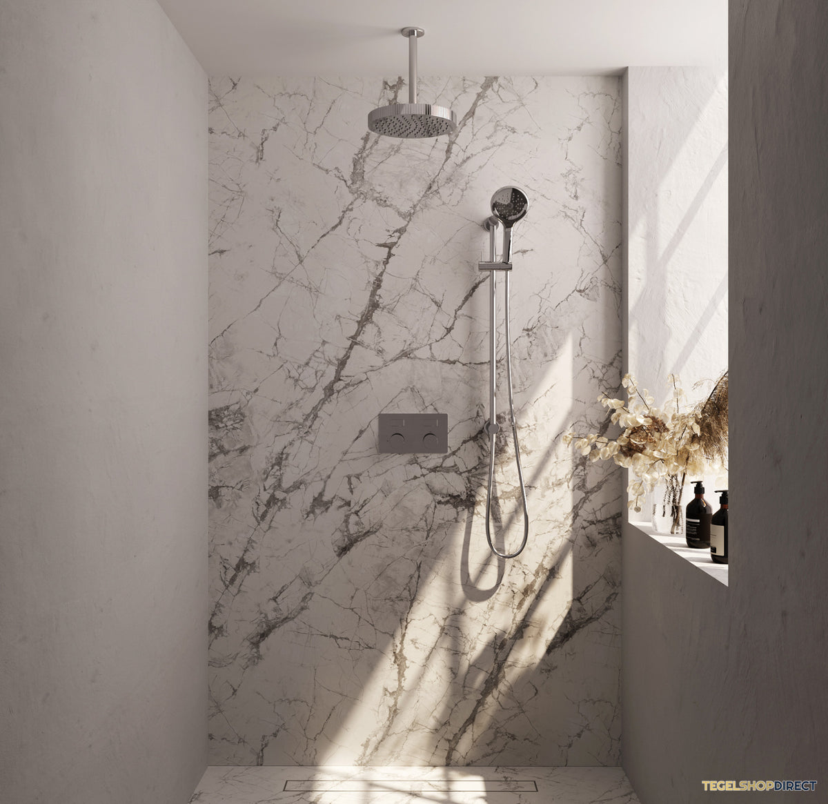 Brauer Stripe thermostatische inbouw regendouche met drukknoppen SET 36 met 25 cm douchekop en plafondarm en 3-standen handdouche en doucheslang en geintegreerde glijstang chroom – afbeelding 2