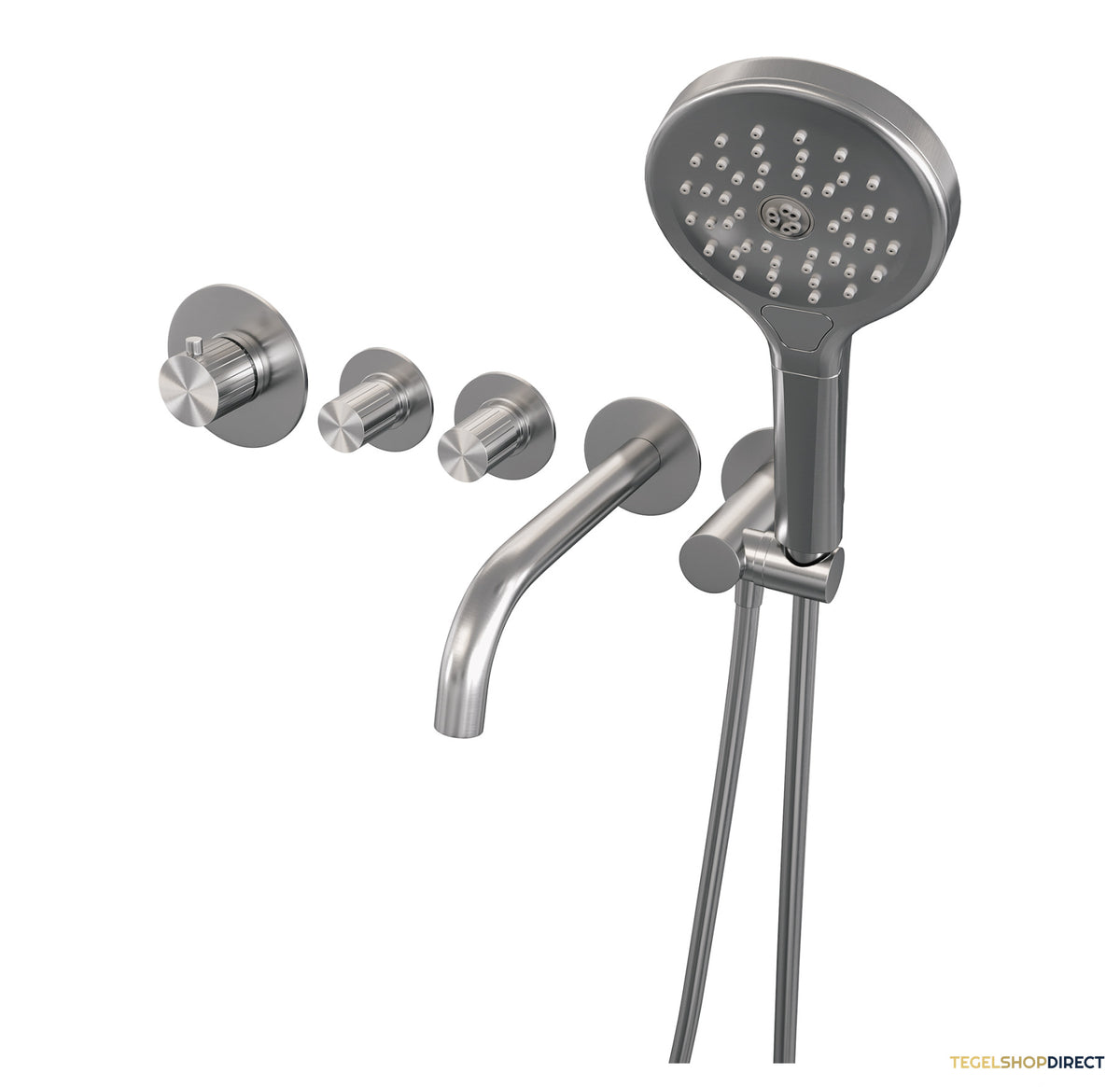 Brauer Stripe thermostatische inbouw badkraan SET 02 met uitloop en 3-standen handdouche en doucheslang en wandaansluitbocht RVS-kleurig geborsteld PVD – afbeelding 2